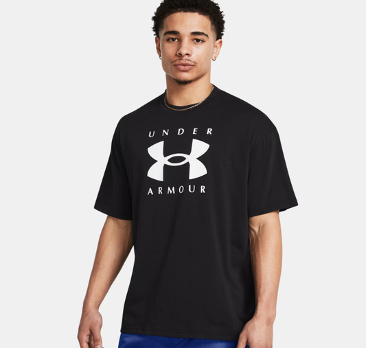 UAA-C16 (Under armour mens heavy weight oversized branded short sleeve tee black/white) 102592826
