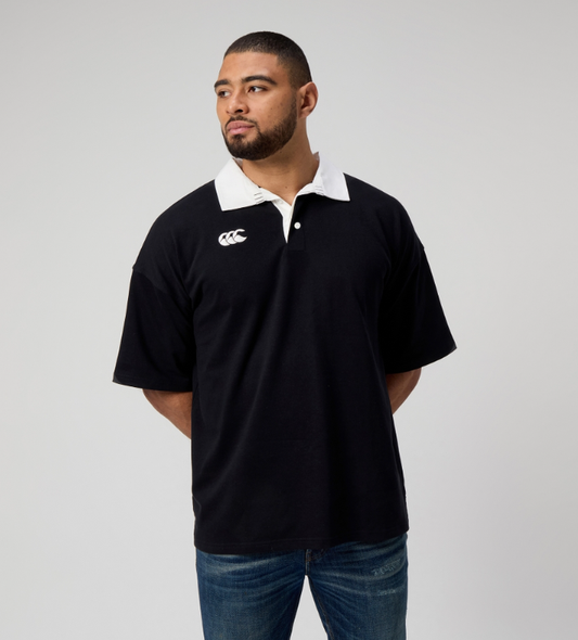 CCC-L (Canterbury mens solid dye short sleeve rugby polo black) 92594782