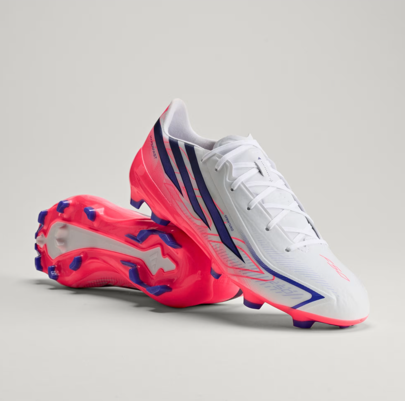 A-H73 (Adidas F50 hyperfast league firm ground boot white/solar purple/solar turbo) 72698178