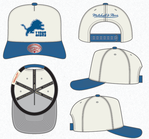 MNA-V51 (Mitchell & ness white & cream detroit lions  team colour pro pinch snapback white cream/blue osfm) 72692391