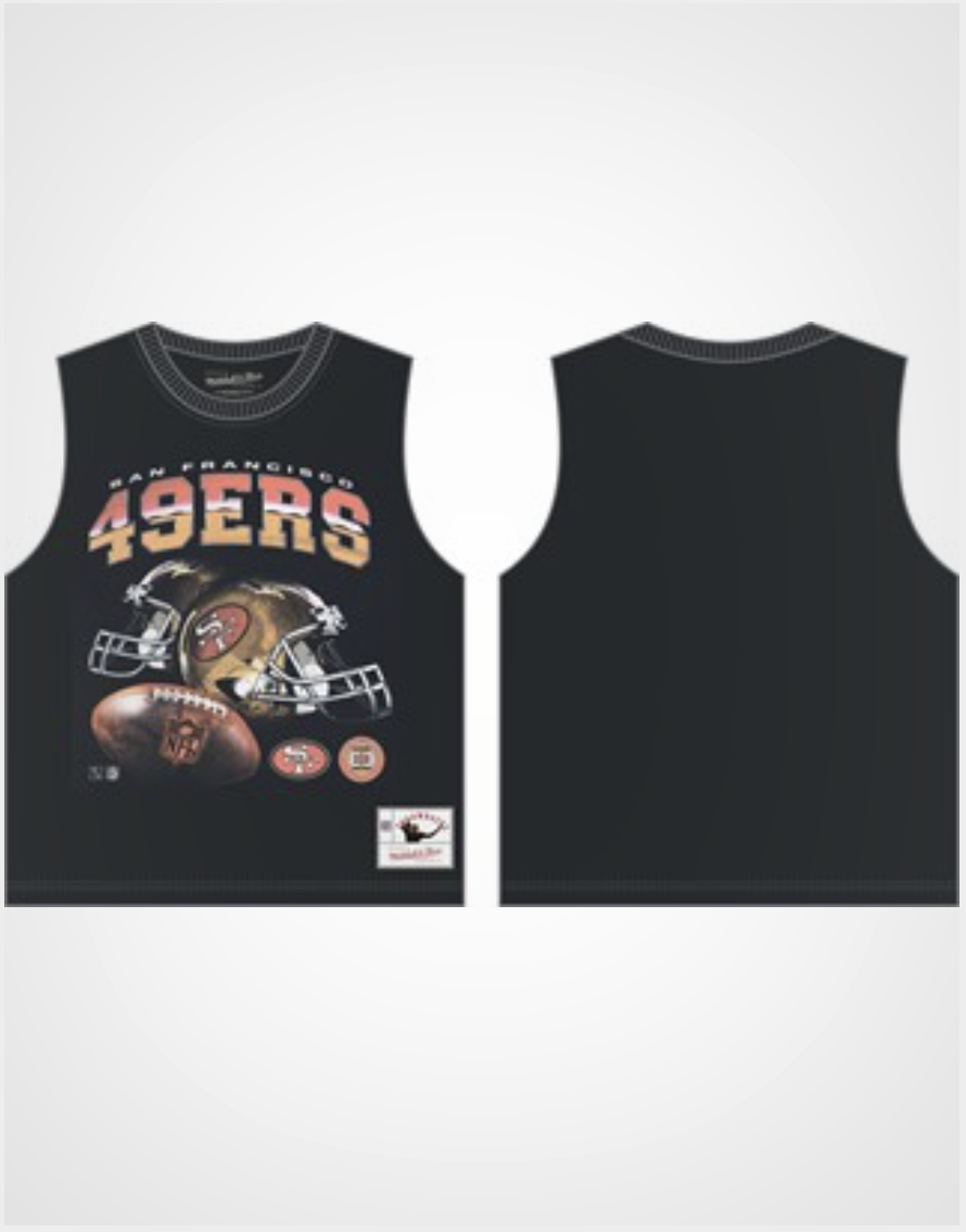 MNA-E53 (Mitchell & ness san francisco 49ers helmet vintage fit muscle tee washed black) 82693260