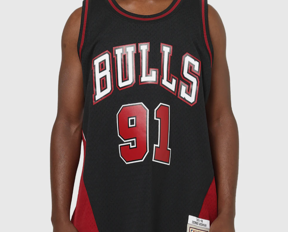 MNA-Q49 (Mitchell & ness swingman panel rave jersey bulls rodman washed black) 122599130