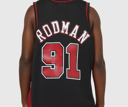 MNA-Q49 (Mitchell & ness swingman panel rave jersey bulls rodman washed black) 122599130