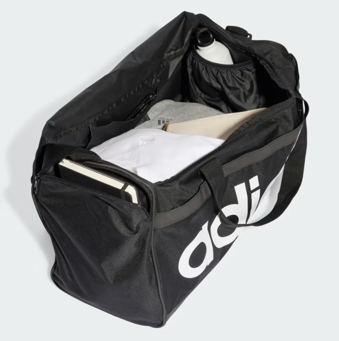 AE-T6 (Adidas essentials linear duffel bag medium black/white) 82492886