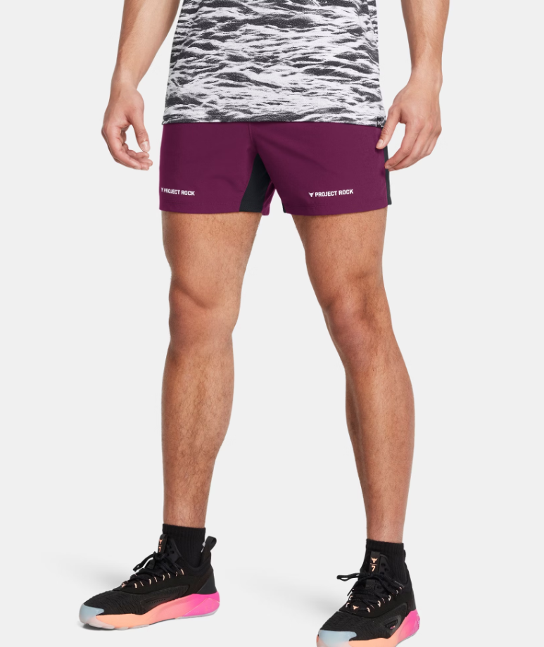 UAA-Y13 (Under armour mens project rock ultimate 5" leg day training shorts purple gemini/white) 112493478