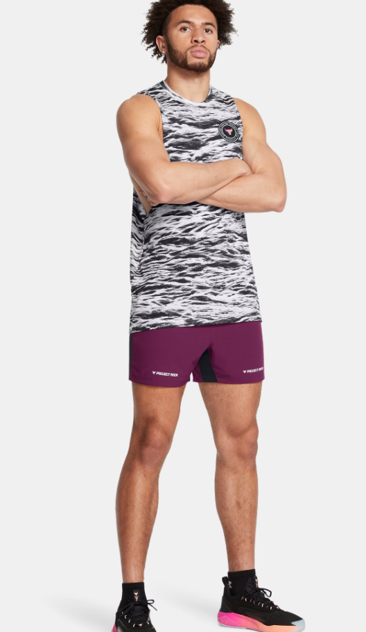 UAA-Y13 (Under armour mens project rock ultimate 5" leg day training shorts purple gemini/white) 112493478