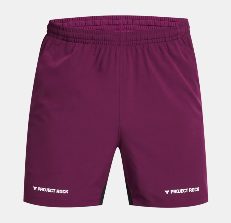 UAA-Y13 (Under armour mens project rock ultimate 5" leg day training shorts purple gemini/white) 112493478