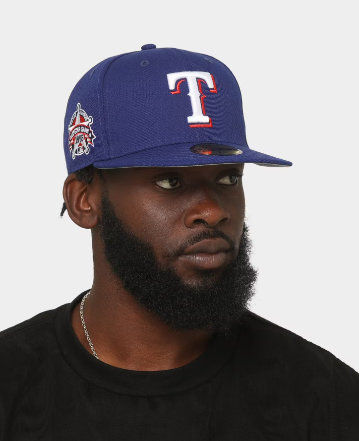 NEC-E61 (New era 5950 side patch official team colours texas rangers fitted hat) 122491191