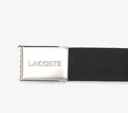 LCA-A23 (Lacoste mens engraved buckle woven fabric belt black) 72592935