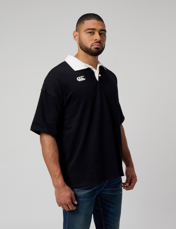 CCC-L (Canterbury mens solid dye short sleeve rugby polo black) 92594782