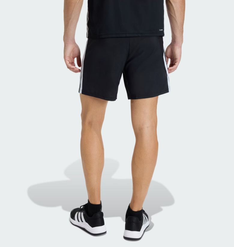AA-Q30 (Adidas workout essentials base 3 stripes woven shorts black/white) 22692646