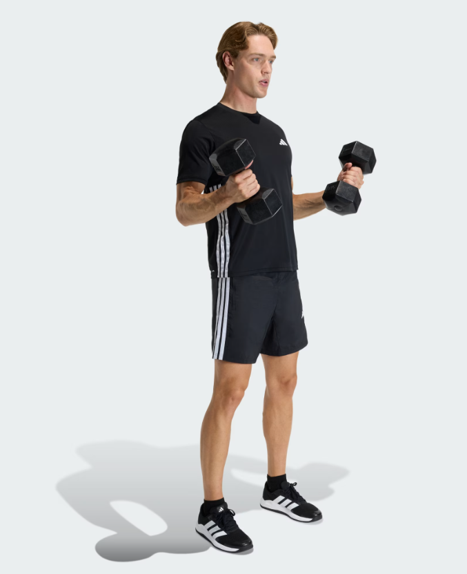 AA-Q30 (Adidas workout essentials base 3 stripes woven shorts black/white) 22692646