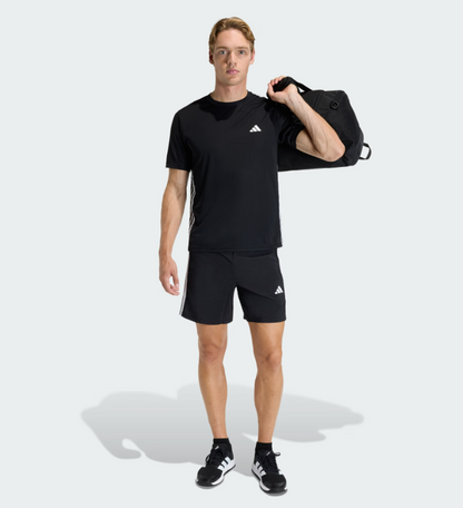 AA-Q30 (Adidas workout essentials base 3 stripes woven shorts black/white) 22692646