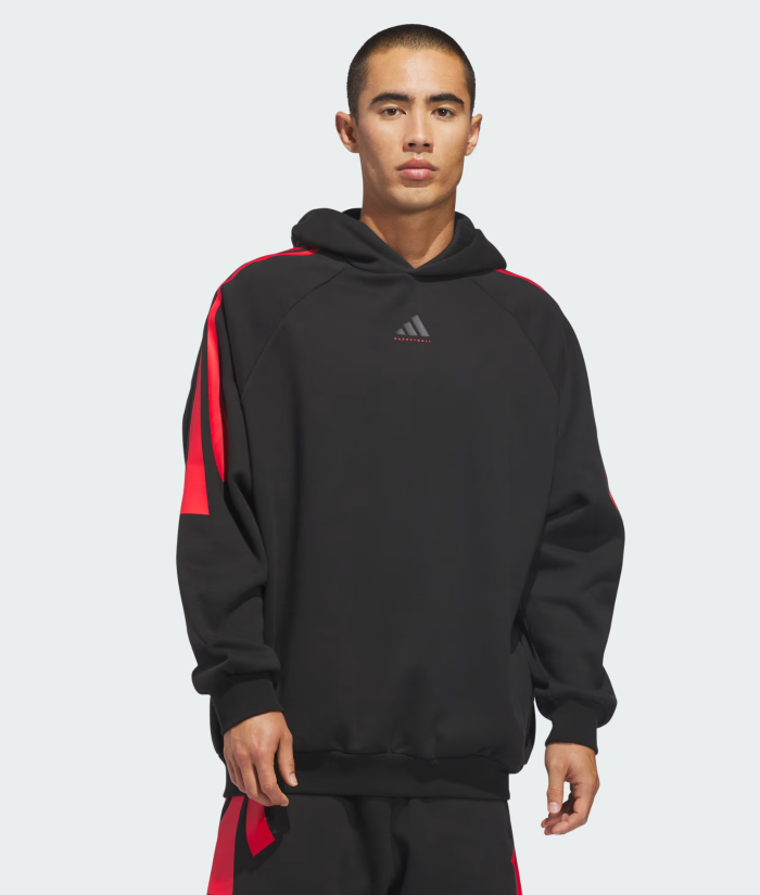 AA-W31 (Adidas basketball 3 stripes fleece  hoodie black/ruby red) 42698657