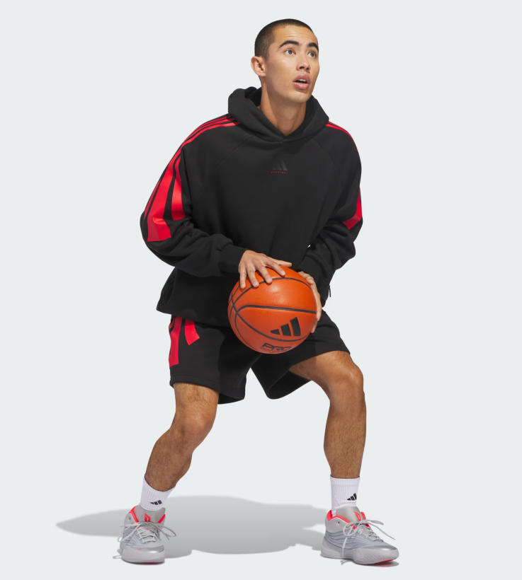 AA-W31 (Adidas basketball 3 stripes fleece  hoodie black/ruby red) 42698657