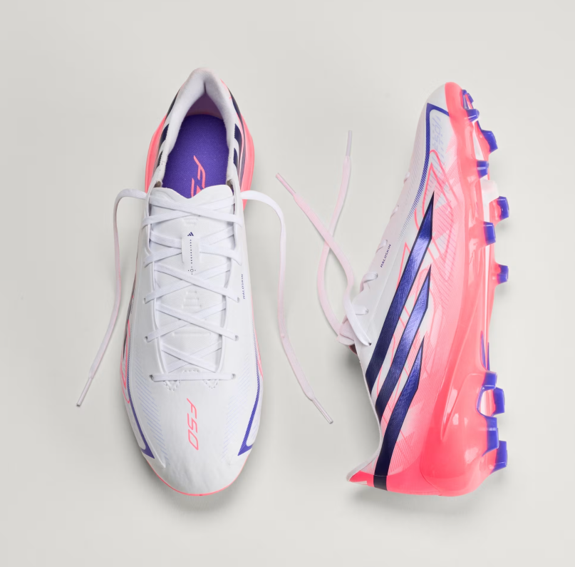 A-H73 (Adidas F50 hyperfast league firm ground boot white/solar purple/solar turbo) 72698178