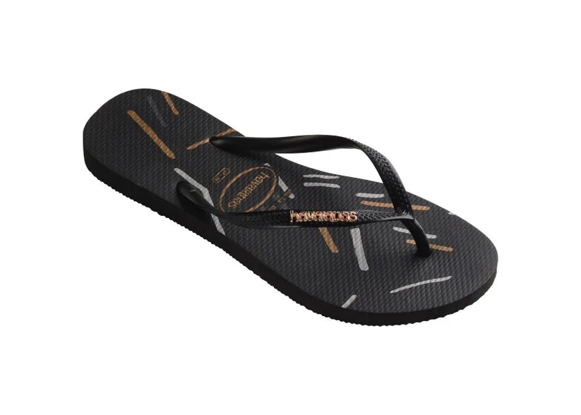 HA-WW3 (HAVAIANAS SLIM LOGO METALLIC FINE LINES 9443 BLK/ROSE GOLD) 71792500