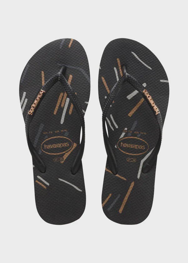 HA-WW3 (HAVAIANAS SLIM LOGO METALLIC FINE LINES 9443 BLK/ROSE GOLD) 71792500