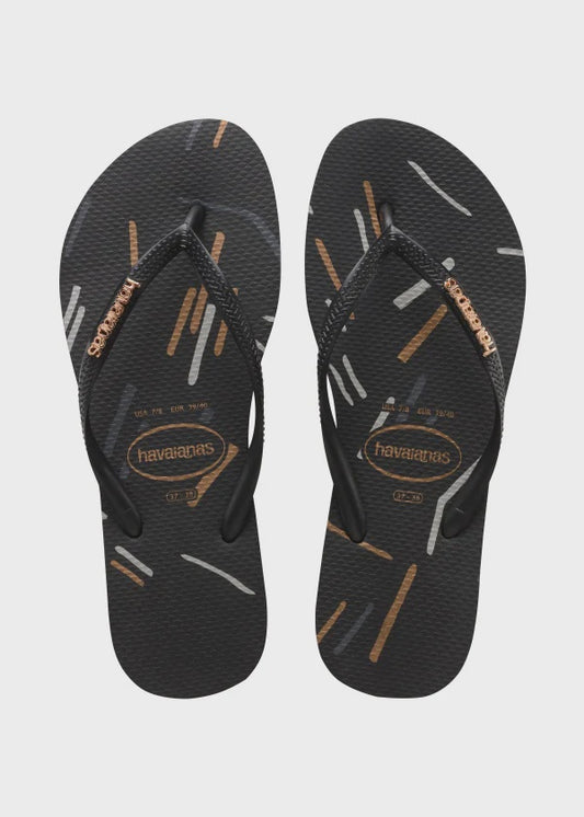 HA-WW3 (HAVAIANAS SLIM LOGO METALLIC FINE LINES 9443 BLK/ROSE GOLD) 71792500