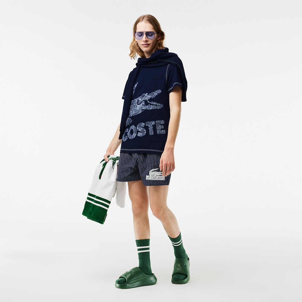 LCA-H18 (Lacoste summer pack faded large print design t-shirt navy blue) 112396957