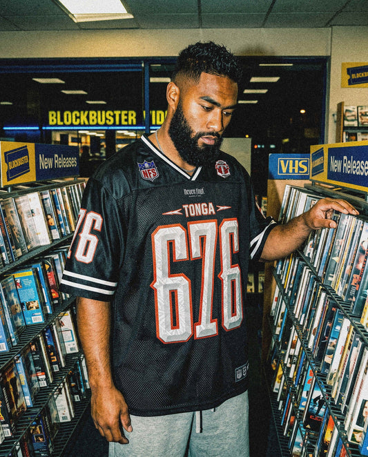 CTZ-J1 (Neverfold tonga mesh cut and sew v-neck grid iron jersey - black)
