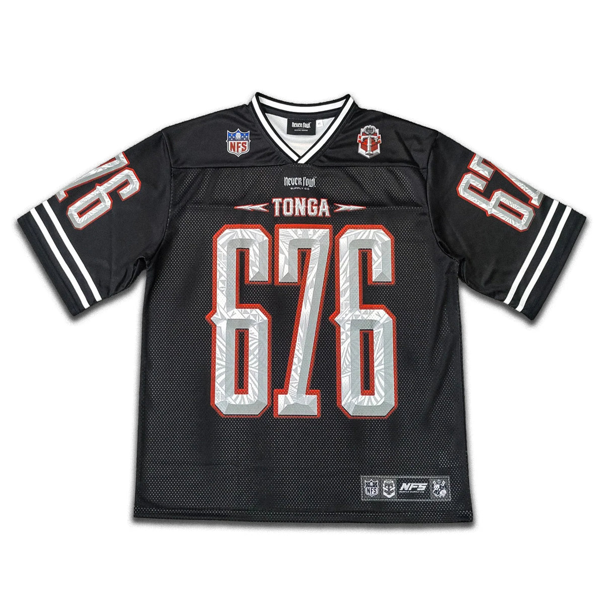 CTZ-J1 (Neverfold tonga mesh cut and sew v-neck grid iron jersey - black)