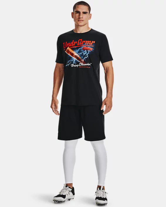 UAA-R9 (Under armour mens lightning script baseball short sleeve tee black/white) 42392173