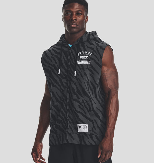 UAA-O9 (Under armour mens project rock rival sleeveless printed full zip black/white) 32294347