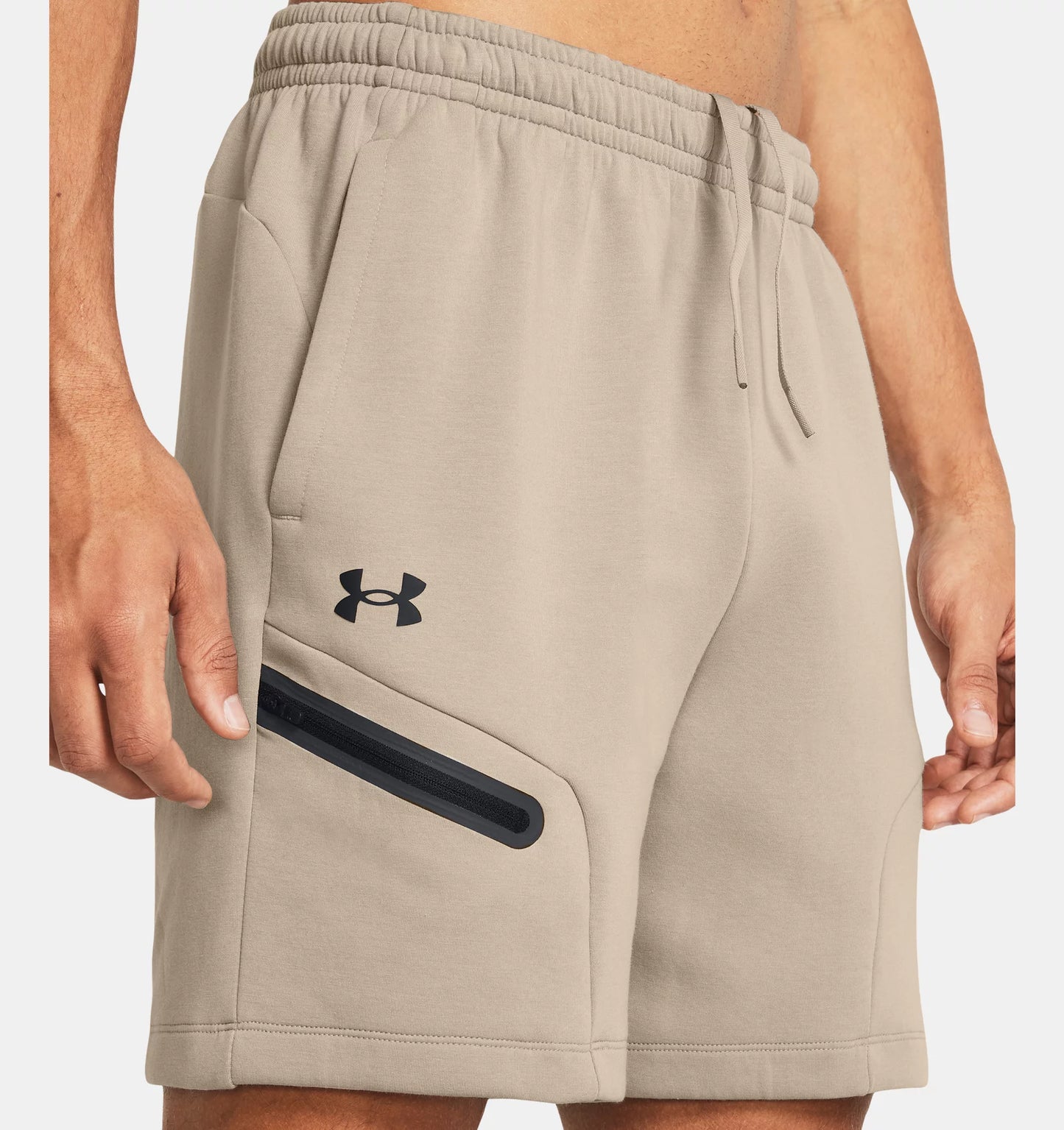 UAA-C13 (Under armour mens unstoppable fleece shorts timberwolf taupe/black) 72494782