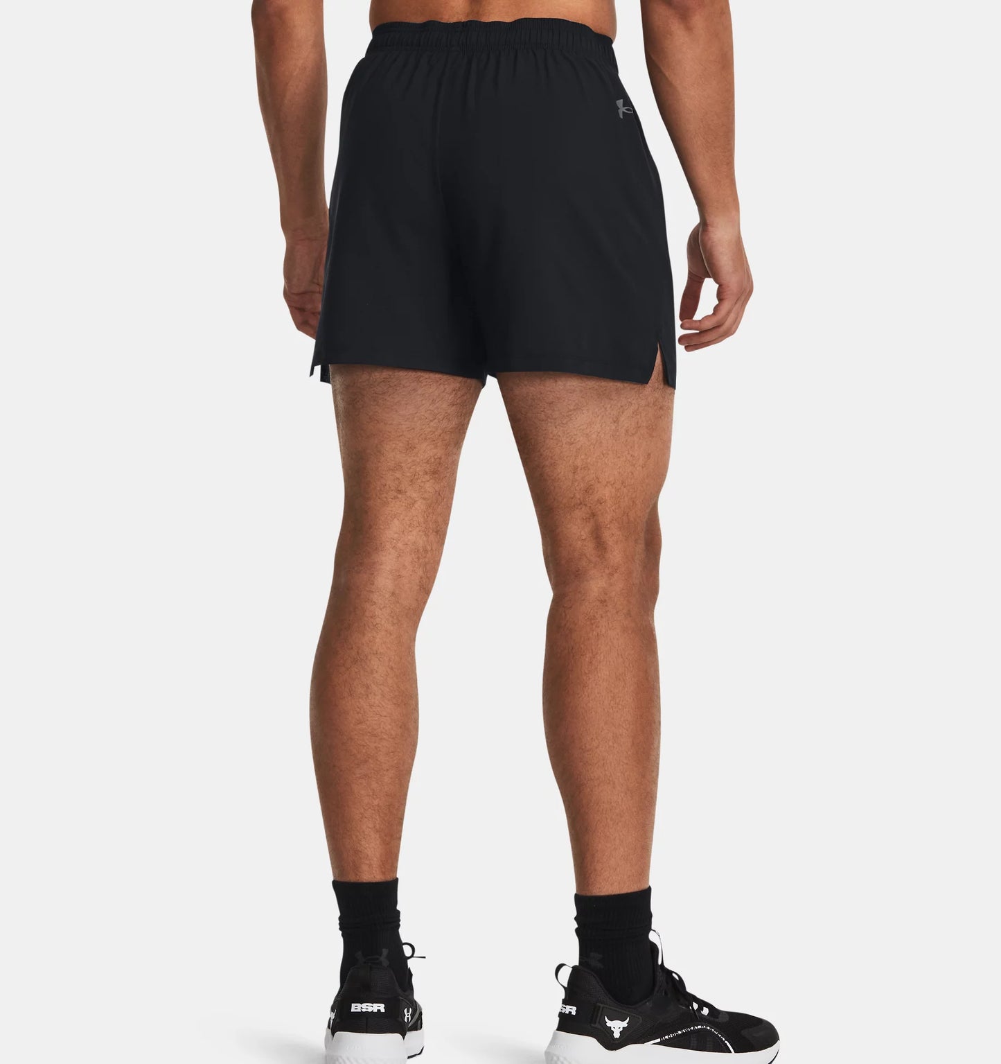 UAA-G11 (Under armour men's project rock leg day 5" woven shorts black/pitch gray) 112393478