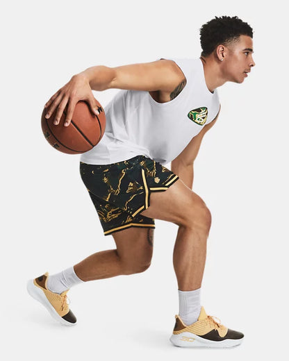 UAA-R10 (Under armour mens curry mesh shorts 1 black/mesa yellow) 82395217 UNDER ARMOUR