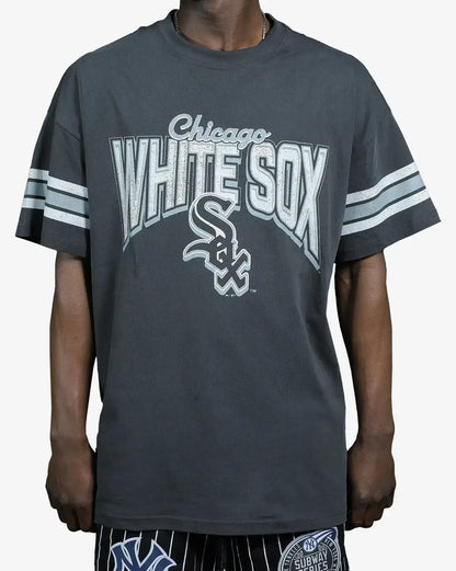 MJA-Y14 (Majestic vintage stripe arch tee chicago white sox faded black) 92592826