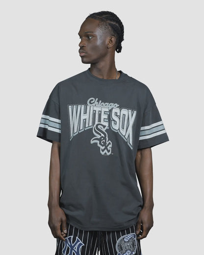 MJA-Y14 (Majestic vintage stripe arch tee chicago white sox faded black) 92592826