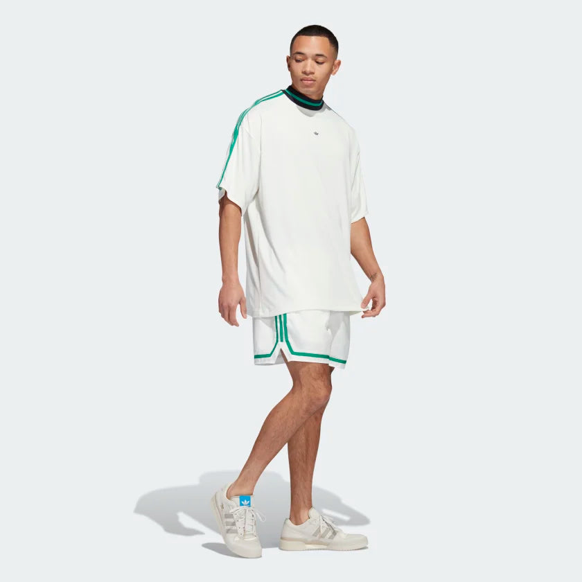 AA-D21 (Adidas hoop prep summer shorts off white/court green) 52393849 ADIDAS