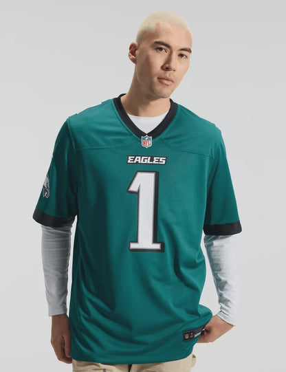 NA-G50 (Nike nfl philadelphia eagles jalen hurts #1 home game jersey sport teal) 926910000