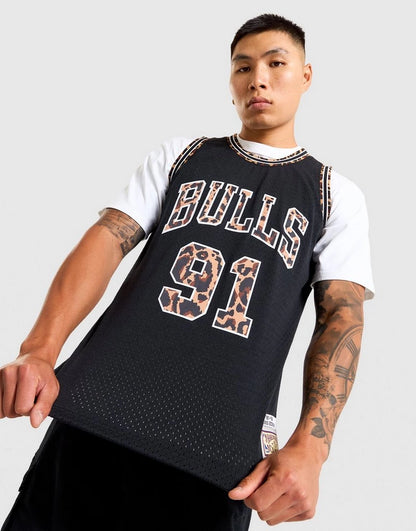 MNA-O48 (Mitchell & ness swingman jersey chicago bulls dennis rodman black/leopard) 112599130