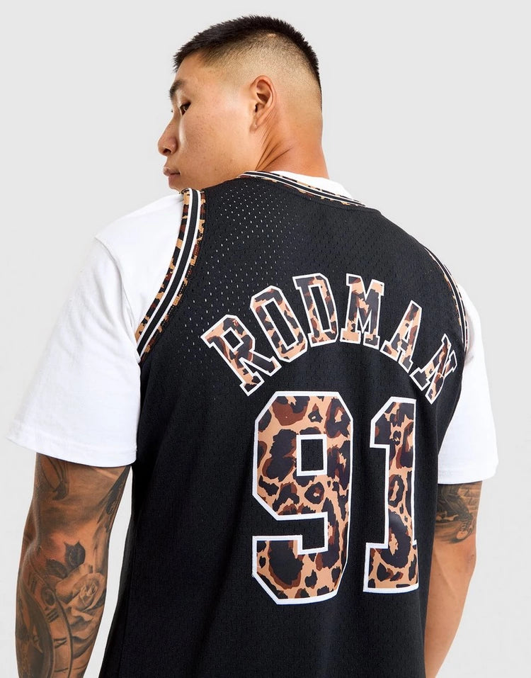 MNA-O48 (Mitchell & ness swingman jersey chicago bulls dennis rodman black/leopard) 112599130