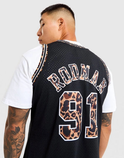 MNA-O48 (Mitchell & ness swingman jersey chicago bulls dennis rodman black/leopard) 112599130