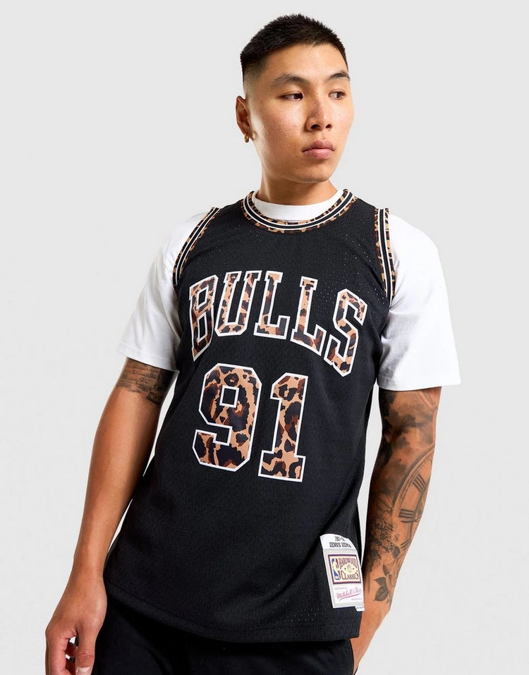 MNA-O48 (Mitchell & ness swingman jersey chicago bulls dennis rodman black/leopard) 112599130