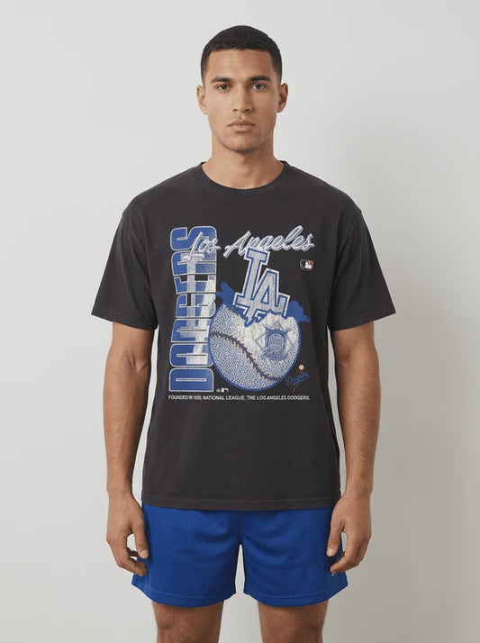 MJA-I15 (Majestic mlb los angeles dodgers burst basket ball tee washed black) 72693043