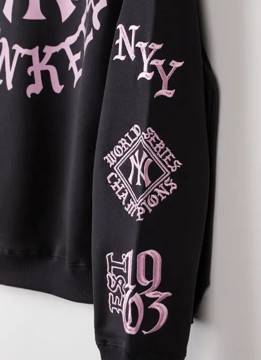 MJA-G15 (Majestic MLB new york yankees black letter box hoodie washed black) 52696956