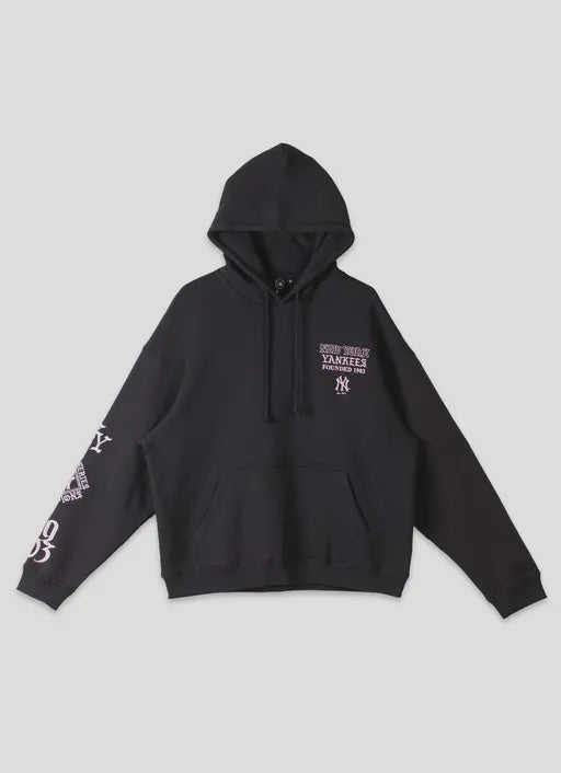MJA-G15 (Majestic MLB new york yankees black letter box hoodie washed black) 52696956