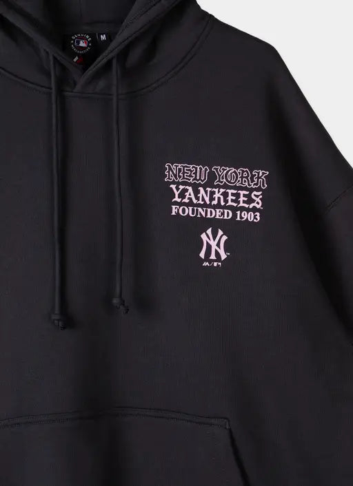 MJA-G15 (Majestic MLB new york yankees black letter box hoodie washed black) 52696956