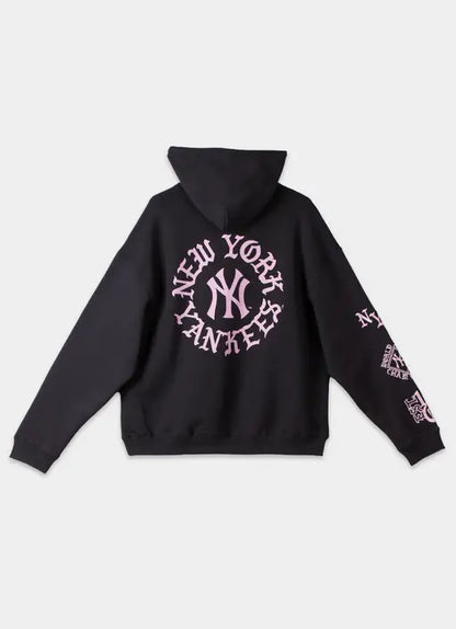 MJA-G15 (Majestic MLB new york yankees black letter box hoodie washed black) 52696956