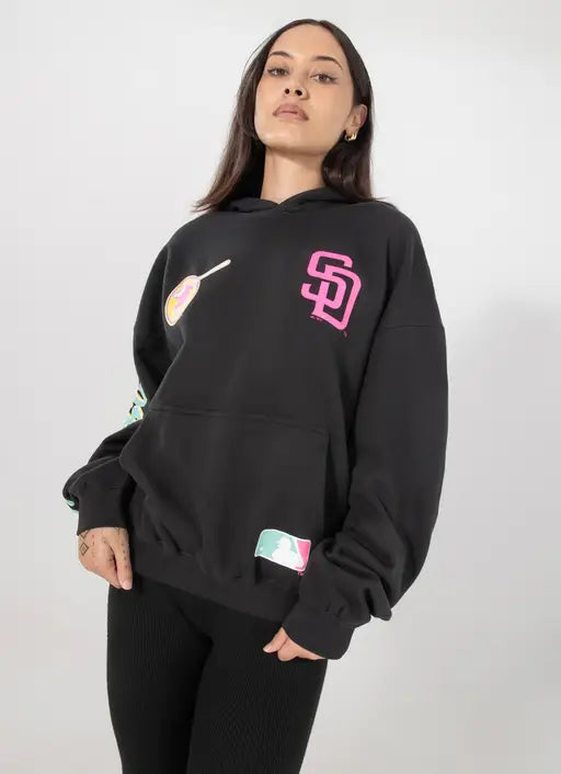 MJA-O13 (Majestic crest patch fleece san diego padres hoodie faded black) 52495652