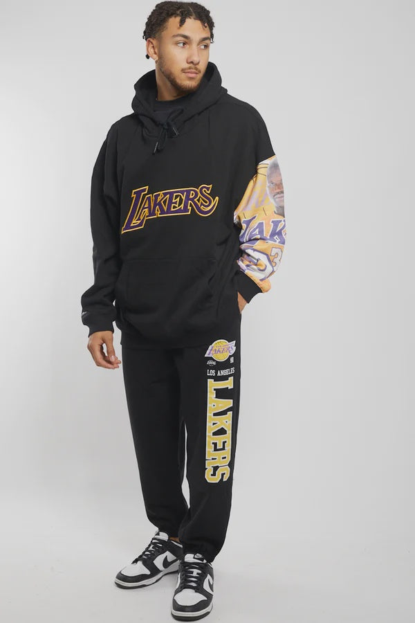 MNA-T21 (Mitchell and ness players sleeve hoodie lakers faded black) 92296956