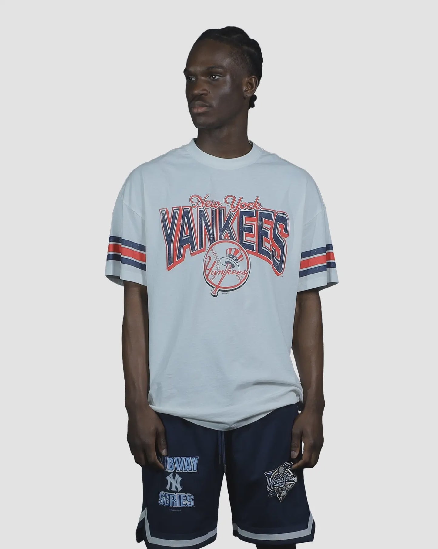 MJA-Z14 (Majestic vintage stripe arch tee new york yankees vintage white) 92592826