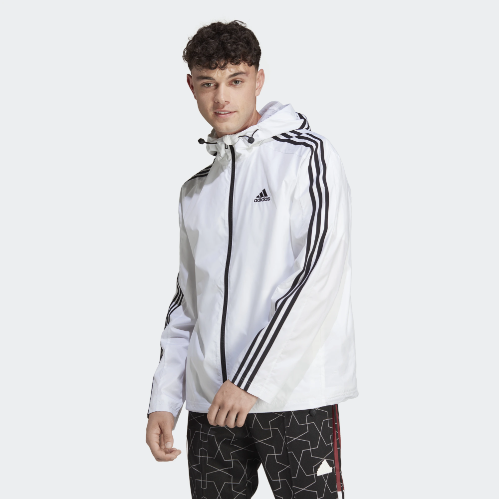 AA-A24 (Adidas essential 3-stripes woven windbreaker white/black) 52496735