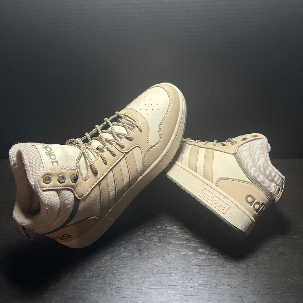 A-B67 (Adidas hoops 3.0 mid lifestyle basketball classic shoes magic beige/sand strata) 92397165