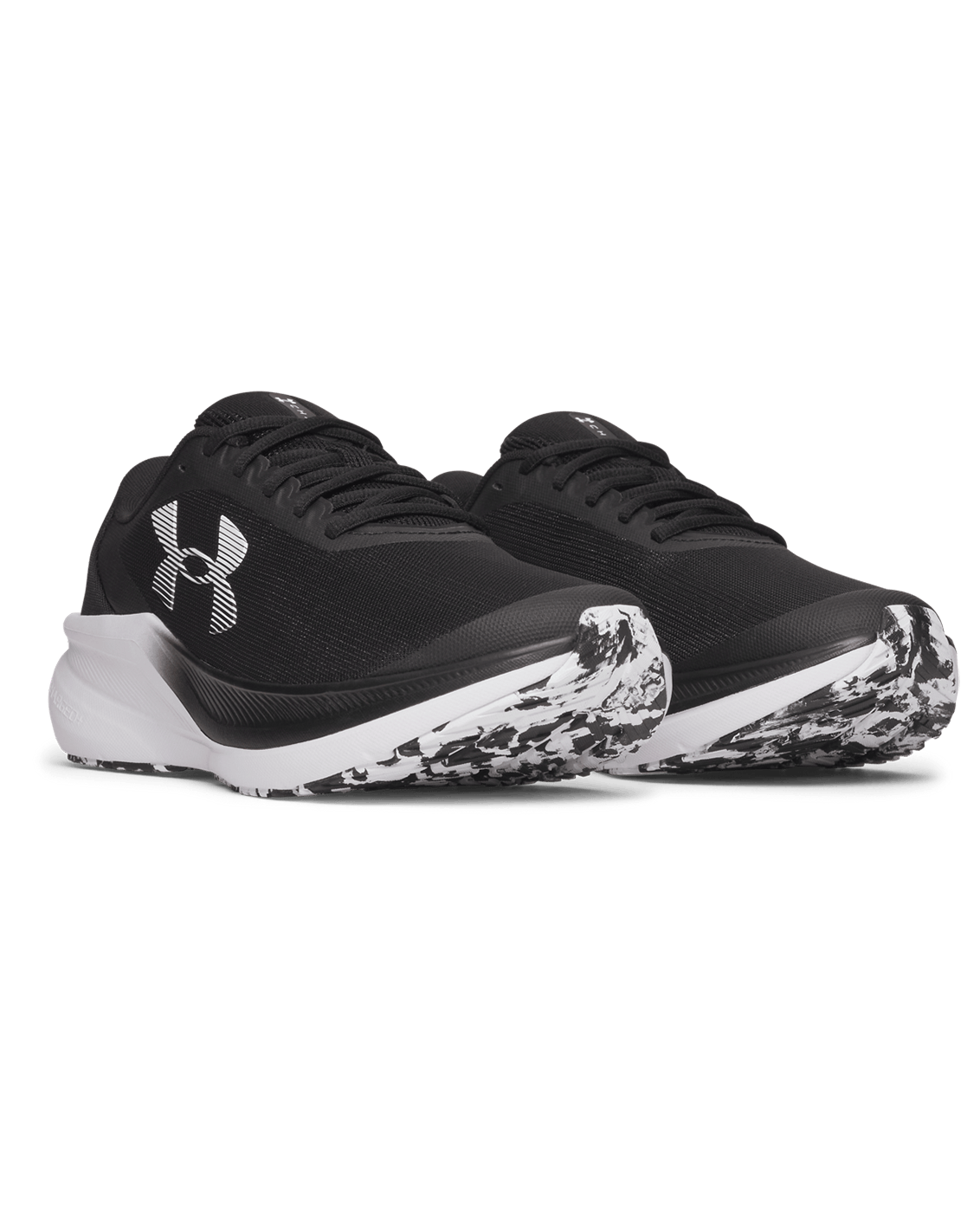 UA-X8 (Under armour mens charged + chase running shoes black/white) 72695652
